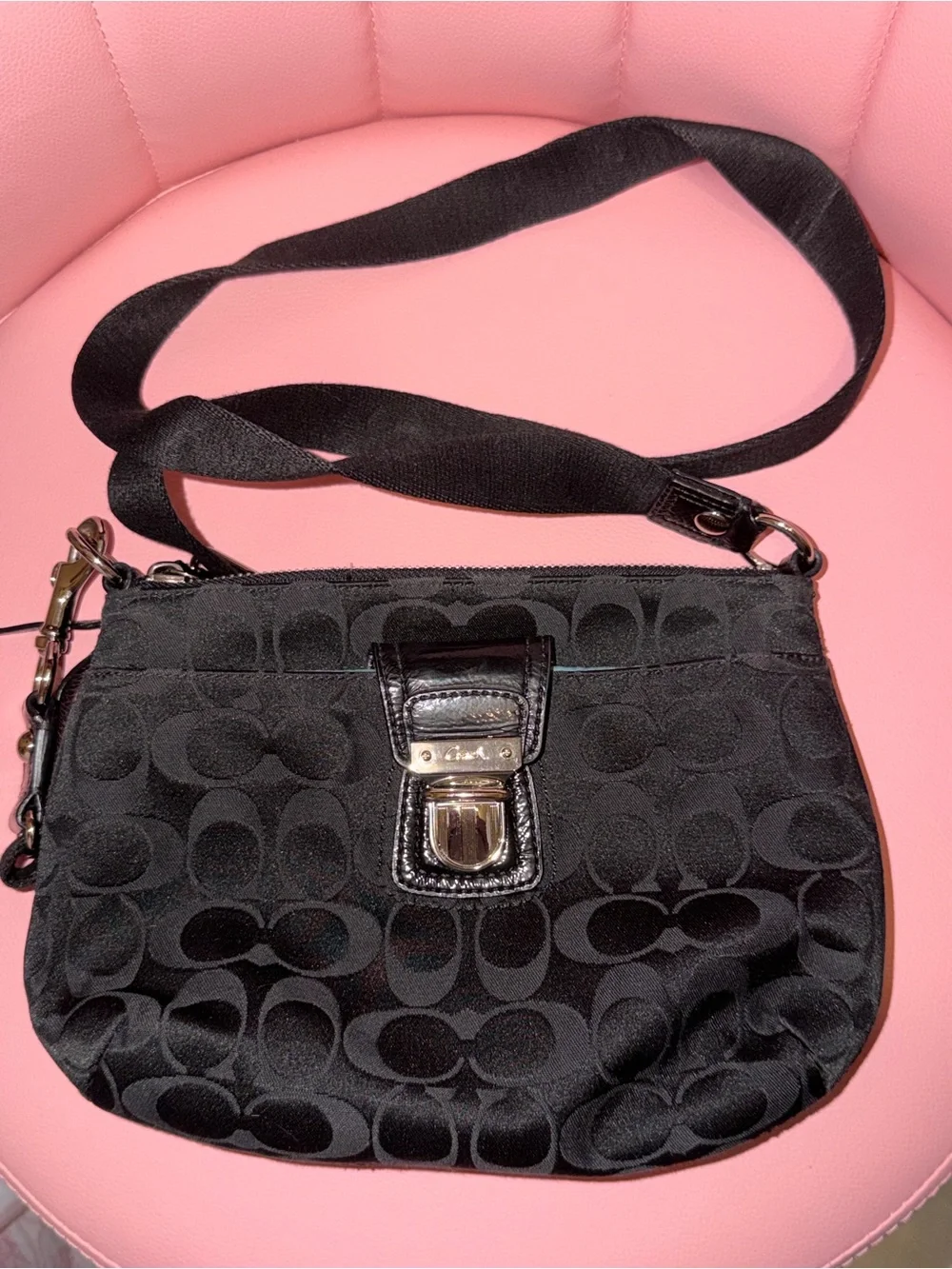 Coach Black Signature Satin Crossbody Bag